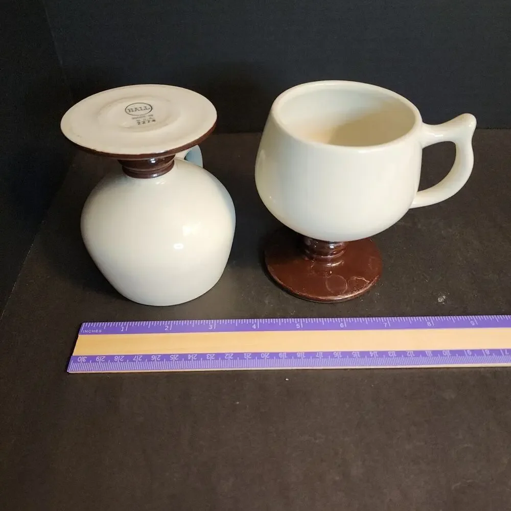 Vtg Hall Footed Pedestal Mug Brown White Restaurant Ware Diner #2274 Qty2